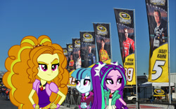 Size: 1048x655 | Tagged: safe, adagio dazzle, aria blaze, sonata dusk, equestria girls, alabama, carl edwards, clint bowyer, dale earnhardt jr, equestria girls in real life, joey logano, kasey kahne, nascar, race track, racing, ryan newman, talladega superspeedway, the dazzlings