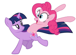 Size: 6199x4495 | Tagged: artist needed, safe, derpibooru import, pinkie pie, twilight sparkle, earth pony, pony, absurd resolution, conjoined, female, fusion, lesbian, running, shipping, simple background, smiling, twinkie, wat, we have become one, what has magic done, what has science done, wide eyes