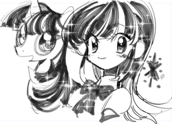 Size: 800x577 | Tagged: safe, artist:memoneo, derpibooru import, twilight sparkle, human, humanized, monochrome, solo