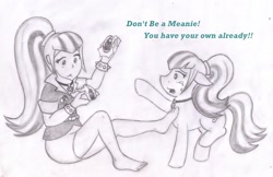 Size: 1730x1121 | Tagged: safe, artist:poseidonathenea, sonata dusk, equestria girls, barefoot, crying, feet, human ponidox, image macro, meme, monochrome, pencil drawing, simple background, sonataco, taco, traditional art