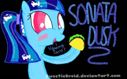 Size: 1024x640 | Tagged: safe, artist:sweetiedroid, sonata dusk, solo, sonataco, taco