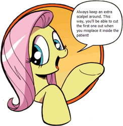 Size: 421x431 | Tagged: safe, fluttershy, pegasus, pony, bad advice fluttershy, blue eyes, dialogue, exploitable meme, female, mare, meme, open mouth, pink mane, raised hoof, raised leg, simple background, smiling, solo, speech bubble, talking to viewer, underhoof, useless advice, yellow coat