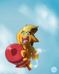 Size: 1975x2480 | Tagged: safe, artist:brownie97, applejack, earth pony, pony, riding, rocket, sky, solo