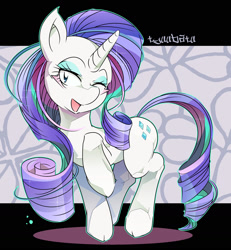 Size: 1600x1732 | Tagged: safe, artist:tyuubatu, rarity, pony, unicorn, female, mare, one eye closed, smiling, solo, wink