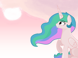 Size: 1280x960 | Tagged: safe, artist:unlikelymaiden, princess celestia, alicorn, pony, missing accessory, sitting, solo