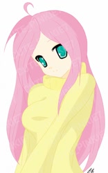Size: 800x1280 | Tagged: safe, artist:cute_pinkie7, fluttershy, human, base used, clothes, cute, humanized, shyabetes, simple background, solo, sweater, sweatershy, watermark, white background