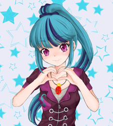 Size: 1081x1200 | Tagged: safe, artist:d-tomoyo, sonata dusk, human, anime, cute, heart, heart hands, humanized