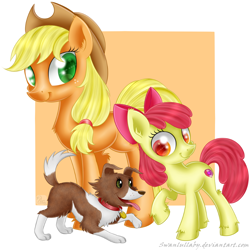 Size: 800x800 | Tagged: safe, artist:swanlullaby, apple bloom, applejack, winona, earth pony, pony, crusaders of the lost mark, adorabloom, cute, cutie mark, fluffy, jackabetes, the cmc's cutie marks, unshorn fetlocks, winonabetes