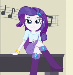 Size: 878x909 | Tagged: safe, artist:tabrony23, rarity, equestria girls, beautiful, blue eyes, boots, crossed legs, cute, female, high heel boots, looking at you, piano, raribetes, sexy, shoes, smiling, solo, woman