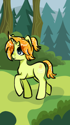 Size: 480x853 | Tagged: safe, artist:cysd16, derpibooru import, oc, oc only, unicorn, blue eyes, food, forest, gooey, honey, honey dew melon, slimy hair, smiling, solo, walking, wallpaper, yellow coat