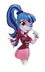 Size: 913x1465 | Tagged: safe, artist:lamar_bone, derpibooru exclusive, sonata dusk, equestria girls, drink, fruit punch, looking at you, one eye closed, simple background, smiling, solo, tongue out, white background, wink