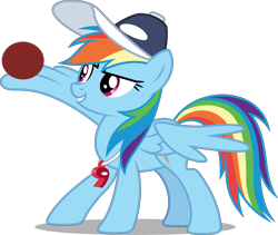 Size: 8000x6748 | Tagged: safe, artist:chrzanek97, derpibooru import, rainbow dash, pegasus, pony, common ground, absurd resolution, ball, buckball, cap, female, hat, mare, simple background, solo, transparent background, vector, whistle, whistle necklace