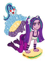 Size: 1020x1320 | Tagged: safe, artist:redanon, aria blaze, sonata dusk, equestria girls, clothes, sleeveless, taco, tanktop