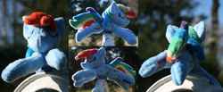 Size: 4834x2000 | Tagged: safe, artist:bastler, derpibooru import, rainbow dash, pegasus, pony, irl, photo, plushie, sleeping, solo