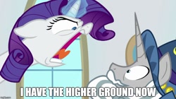 Size: 888x499 | Tagged: safe, edit, screencap, rarity, star swirl the bearded, pony, unicorn, friendship university, glowing horn, high ground, shouting rarity, star wars, yelling