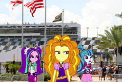 Size: 1300x867 | Tagged: safe, adagio dazzle, aria blaze, sonata dusk, equestria girls, rainbow rocks, equestria girls in real life, nascar, race track, racing, the dazzlings