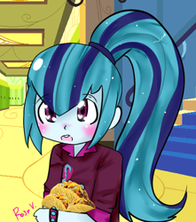 Size: 413x467 | Tagged: safe, artist:digitalcakez, sonata dusk, equestria girls, blushing, cute, sonatabetes, sonataco, taco