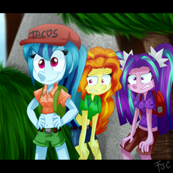 Size: 1000x1000 | Tagged: safe, artist:fj-c, adagio dazzle, aria blaze, sonata dusk, equestria girls, rainbow rocks, belly button, midriff