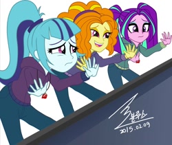 Size: 900x758 | Tagged: safe, artist:bluse, adagio dazzle, aria blaze, sonata dusk, equestria girls, rainbow rocks, background removed, female, homeless, sad, show accurate, signature, simple background, the dazzlings, white background