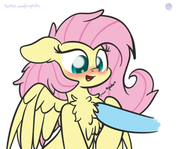 Size: 3040x2560 | Tagged: safe, artist:kimjoman, derpibooru import, fluttershy, rainbow dash, pegasus, pony, blushing, chest fluff, cute, disembodied hoof, female, floppy ears, happy, mare, poking, shyabetes, spread wings, wings