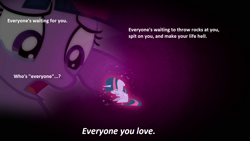 Size: 1280x720 | Tagged: safe, derpibooru import, edit, edited screencap, screencap, twilight sparkle, pony, unicorn, a canterlot wedding, caption, depressing, earthbound, image macro, lucas, meme, mother, mother 3, pointy ponies, sad, twilybuse