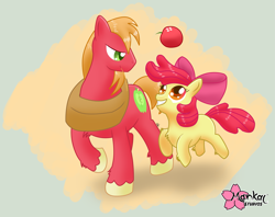 Size: 3471x2754 | Tagged: safe, artist:clouddg, apple bloom, big macintosh, earth pony, pony, apple, male, stallion