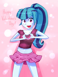 Size: 768x1024 | Tagged: safe, artist:frankier77, sonata dusk, equestria girls, belly button, clothes, heart hands, midriff, moe moe kyun, open mouth, skirt, solo, valentine's day