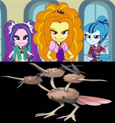 Size: 1275x1372 | Tagged: safe, adagio dazzle, aria blaze, sonata dusk, equestria girls, rainbow rocks, comparison, dodrio, pokémon, the dazzlings