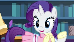 Size: 1920x1080 | Tagged: safe, screencap, rarity, pony, unicorn, the end in friend, camping outfit, clothes, dress, female, mare, open mouth, solo