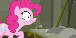 Size: 1382x700 | Tagged: safe, screencap, pinkie pie, pony, the saddle row review, dust, not drugs, snorting