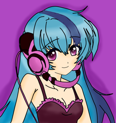 Size: 966x1023 | Tagged: artist needed, safe, artist:twilylove, sonata dusk, equestria girls, clothes, headphones, humanized, looking at you, tanktop, trace