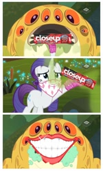 Size: 716x1194 | Tagged: safe, edit, edited screencap, screencap, rarity, bufogren, pony, unicorn, the end in friend, boomerang (tv channel), comic, female, mare, open mouth, screencap comic, toothpaste