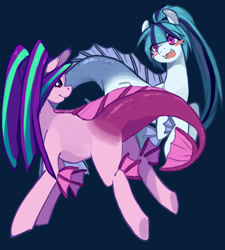 Size: 954x1060 | Tagged: safe, artist:hisshi shoujo, aria blaze, sonata dusk, pony, siren, equestria girls, arisona, equestria girls ponified, female, lesbian, pixiv, ponified, shipping, siren tail