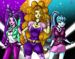 Size: 2338x1828 | Tagged: safe, artist:chillguydraws, adagio dazzle, aria blaze, sonata dusk, equestria girls, adagiazonga dazzle, breasts, cleavage, female, sonata bust, the dazzlings