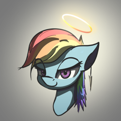 Size: 420x420 | Tagged: safe, anonymous artist, derpibooru import, rainbow dash, angel, pegasus, pony, /mlp/, bust, drawthread, gradient background, halo, lidded eyes, portrait, solo