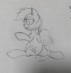 Size: 2368x2457 | Tagged: safe, artist:twinblade edge, derpibooru import, rainbow dash, pegasus, pony, raised hoof, smiling, solo, traditional art