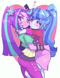 Size: 500x650 | Tagged: safe, artist:jirousan, aria blaze, sonata dusk, equestria girls, rainbow rocks, arisona, blushing, cute, female, floating heart, heart, lesbian, shipping, tsundaria, tsundere