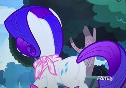 Size: 4032x2822 | Tagged: safe, screencap, rarity, pony, unicorn, the end in friend, discovery family logo, female, mare, plot, rear view, solo