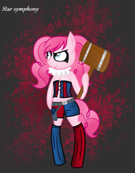 Size: 677x869 | Tagged: safe, artist:starsymphonystela, pinkie pie, earth pony, pony, belly button, clothes, crossover, harley quinn, midriff, pinkie quinn, ruff (clothing), solo