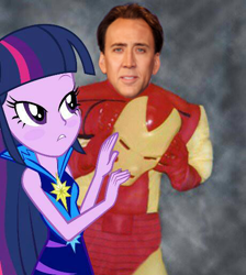 Size: 460x514 | Tagged: safe, derpibooru import, twilight sparkle, equestria girls, rainbow rocks, female, iron man, male, neon rainbow rocks, nicolas cage, shipping, straight