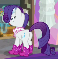 Size: 221x227 | Tagged: safe, screencap, rarity, pony, unicorn, the end in friend, boots, cropped, female, glitter boots, mare, neckerchief, plot, shoes, solo