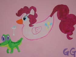 Size: 1632x1224 | Tagged: safe, artist:galaxygoddess, gummy, pinkie pie, duck, canvas, painting, species swap