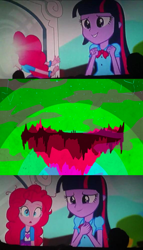 Size: 572x999 | Tagged: safe, derpibooru import, pinkie pie, twilight sparkle, equestria girls, rainbow rocks, album cover, an atompunk opera, elysium, exploitable meme, meme, pinkie sticks her face into the portal meme, the new albion guide to analogue consciousness, the new albion trilogy