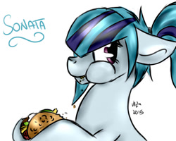 Size: 1280x1024 | Tagged: safe, artist:korashy, sonata dusk, eating, food, ponified, solo, sonataco, taco