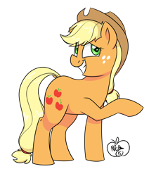 Size: 1280x1440 | Tagged: safe, artist:notenoughapples, applejack, earth pony, pony, grin, raised hoof, simple background, solo, transparent background