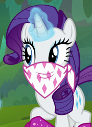 Size: 500x693 | Tagged: safe, screencap, rarity, pony, unicorn, the end in friend, bandana, cropped, female, glowing horn, mare, solo