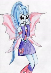 Size: 2088x3019 | Tagged: safe, artist:40kponyguy, derpibooru exclusive, sonata dusk, equestria girls, rainbow rocks, cute, fin wings, ponied up, solo, sonatabetes, squee, traditional art, wings