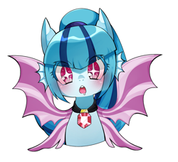 Size: 900x821 | Tagged: safe, artist:katuhira_rinmi, sonata dusk, pony, siren, blushing, cute, drool, equestria girls ponified, female, fins, open mouth, pixiv, ponified, simple background, solo, sonatabetes, white background