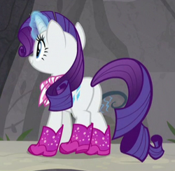 Size: 332x324 | Tagged: safe, screencap, rarity, pony, unicorn, the end in friend, boots, cropped, female, glitter boots, mare, neckerchief, plot, shoes, solo