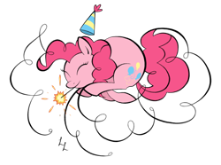 Size: 600x446 | Tagged: safe, artist:luckylines, pinkie pie, earth pony, pony, fireworks, hat, party hat, simple background, solo, transparent background